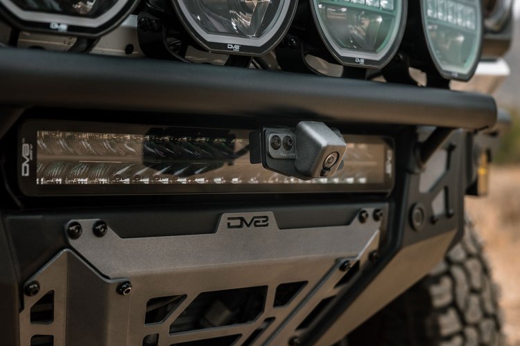 Front Camera Relocation Bracket for Tube Front Bumper, Fits Select Ford Bronco [Steel, Black Powder Coat]