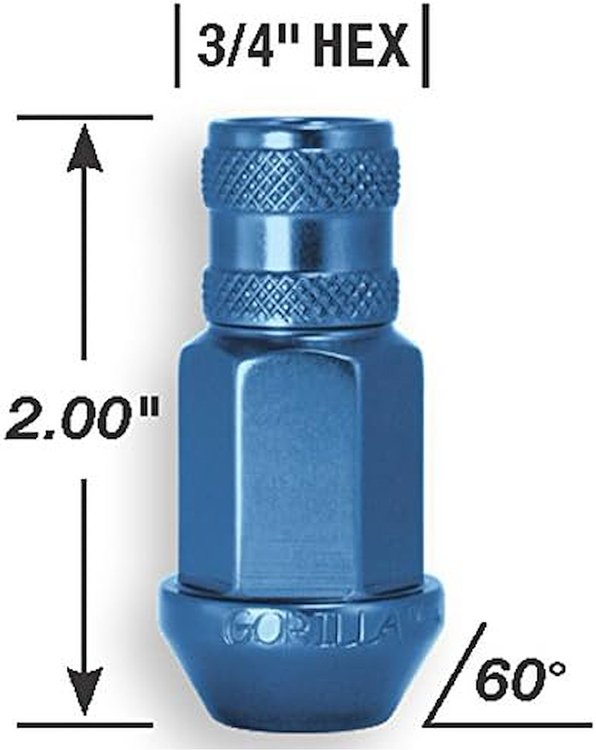 44038BL Bulge OE Aluminum-Lug Kit, 3/4" 12 mm x 1.50, Blue