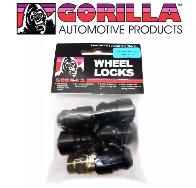 61641BCB5 Gorilla Guard Acorn Wheel Lock, 14 mm x 1.50, Black, Set of 5