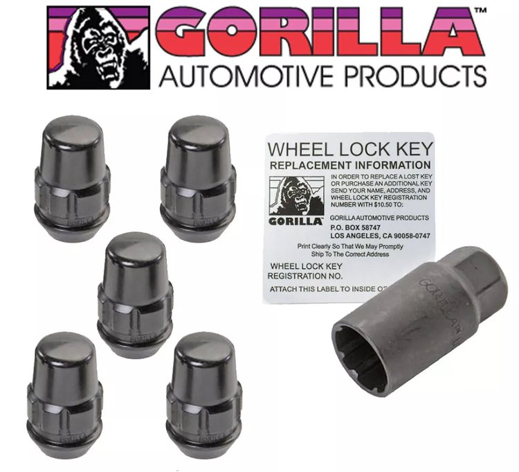 71641NBC5 Gorilla Lock Acorn Wheel Lock, 14 mm x 1.50, Black, Set of 5
