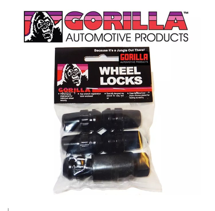 71681NBC5 Gorilla Lock Acorn Wheel Lock, 1/2, Black, Set of 5