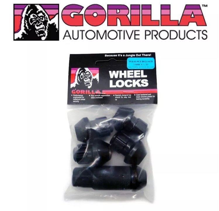 96641BDX5 Gorilla Lock Factory-Style Wheel Locks, 14 mm x 1.50, Black, Set of 5