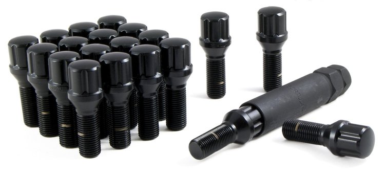 K5BS-12125X27BGR 5-Lug 12 mm x 1.25 Spline Bolt Wheel Installation Kit, Black, 27 mm