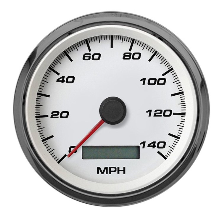 01140-03 Performance Series Programmable Speedometer, White, 3-3/8 in., 140 Mph
