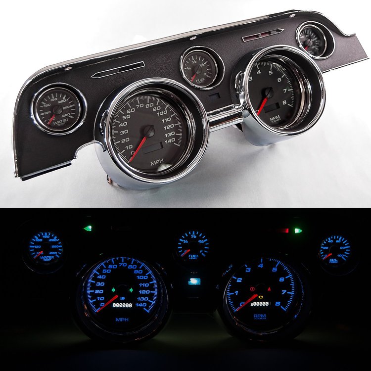 02707-01 Performance Ii Series Direct-Fit Gauge Kit, Ford Mustang 67-68, Black