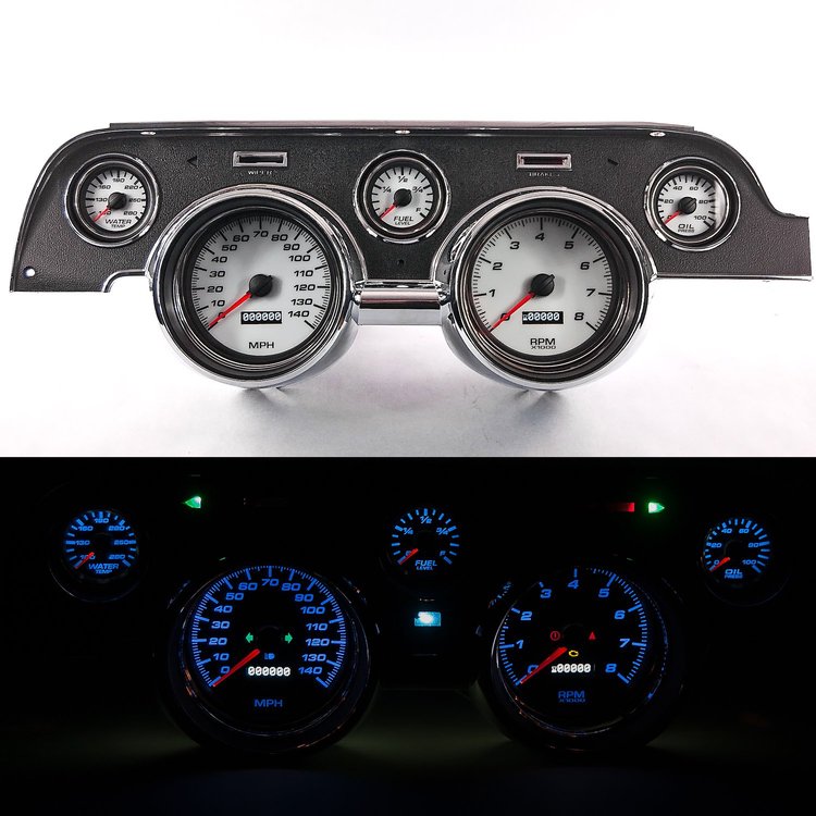 02707-03 Performance Ii Series Direct-Fit Gauge Kit, Ford Mustang 67-68, White