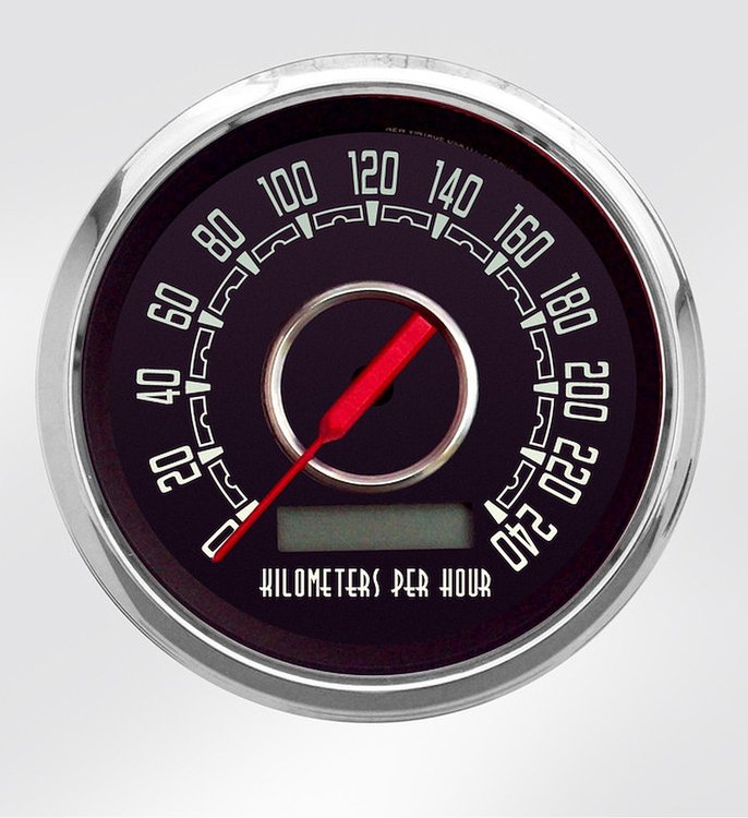 37150-01M Woodward Series Programmable Speedometer, Black, 4-3/8 in., 240 Kph
