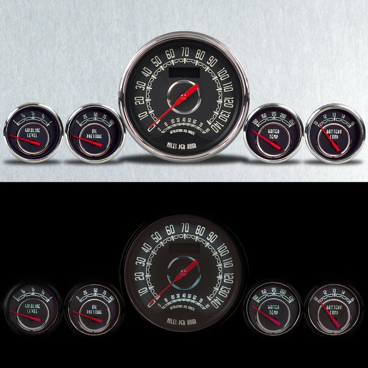 37595-01 Woodward Series Direct-Fit Gauge Kit, Chevy Car, Black