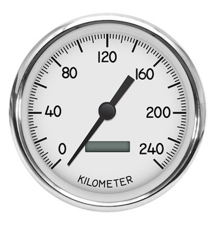 40150-03M 1940 Series Programmable Speedometer, White, 5 in., 240 Kph