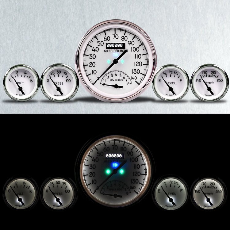 40595-03 1940 Series Direct-Fit Gauge Kit, Chevy Car, White