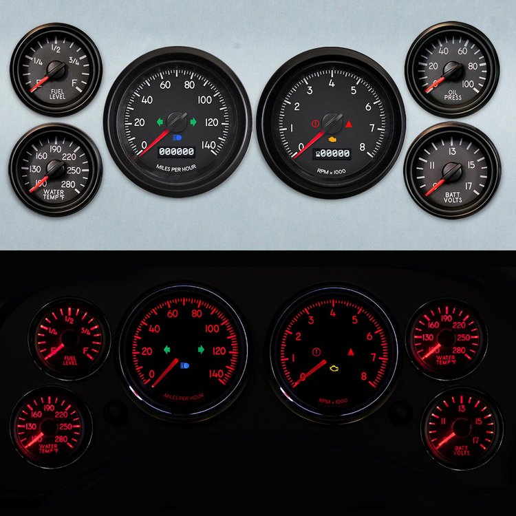 44649-91 Aviator Series 6-Gauge Kit, Black, 3-7/16 in.
