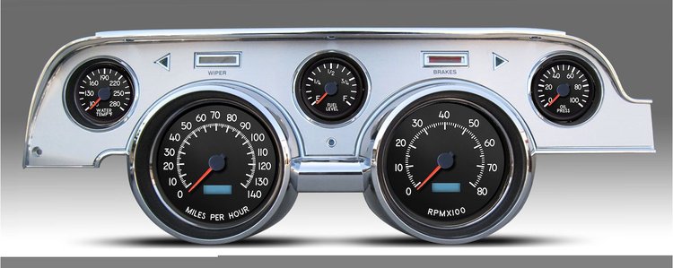 44727-01 Aviator Series Direct-Fit Gauge Kit, Ford Mustang 67-68, Black