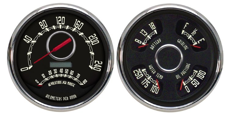 47373-01M Woodward Series Direct-Fit Gauge Kit, Chevy Truck 47-53, Black