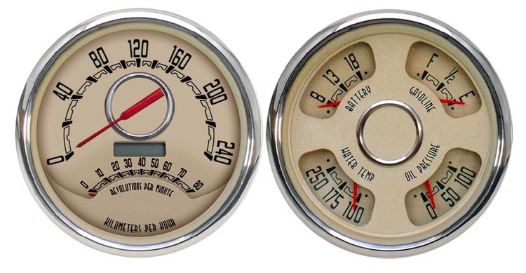 47373-02M Woodward Series Direct-Fit Gauge Kit, Chevy Truck 47-53, Beige