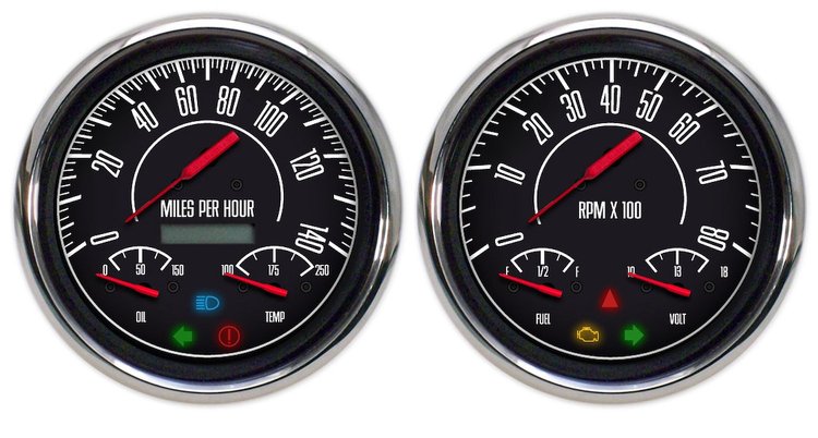 67257-01 1967 Series 6-Gauge Kit, Black, 4-3/8 in.