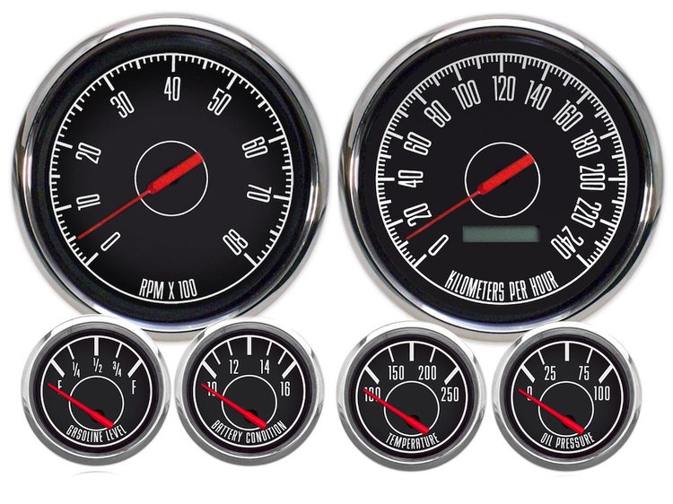 67659-01M 1967 Series 6-Gauge Kit, Black, 4-3/8 in.