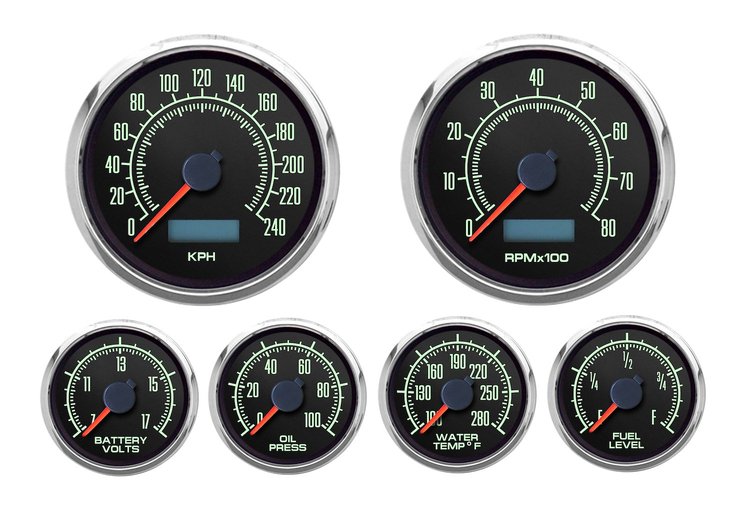 69649-01M 1969 Series 6-Gauge Kit, Black, 3-3/8 in.