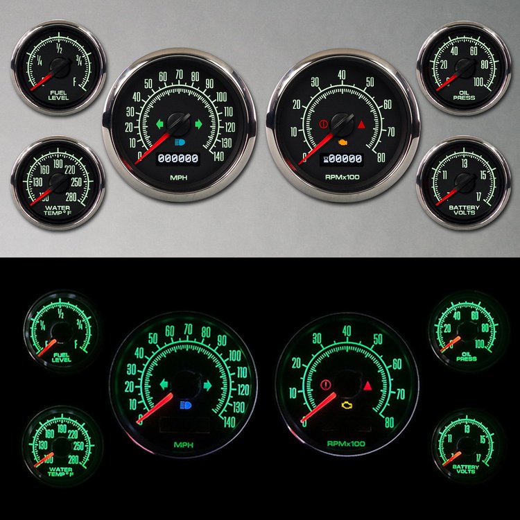 69649-91 1969 Series 6-Gauge Kit, Black, 3-7/16 in.