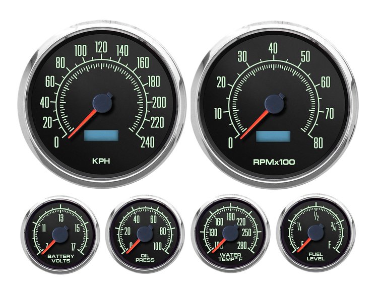 69659-01M 1969 Series 6-Gauge Kit, Black, 4-3/8 in.