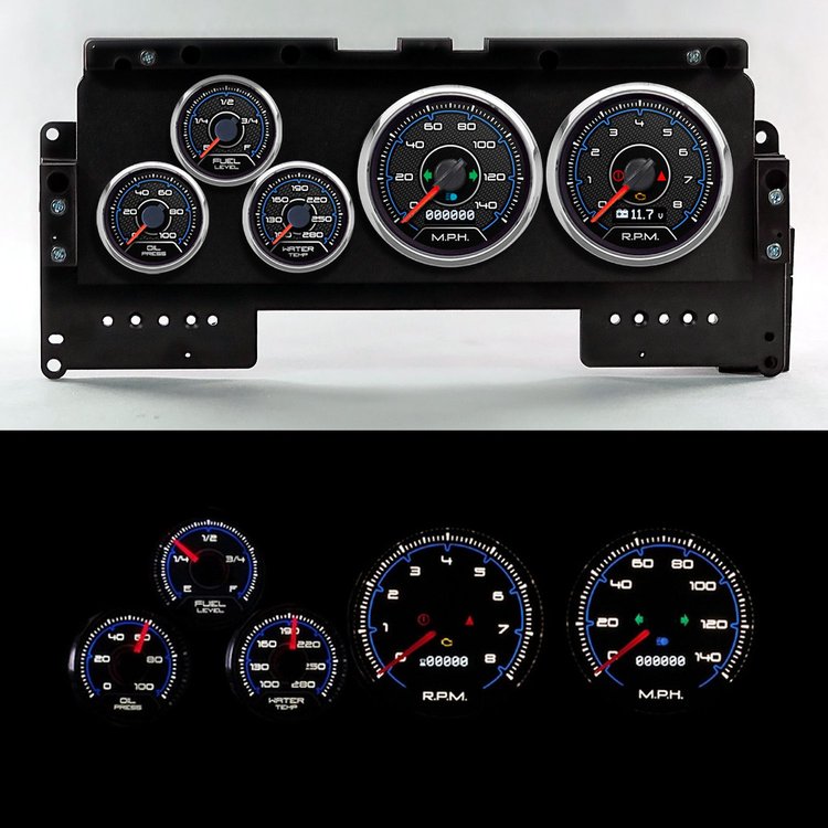 92001-05 CFR Blueline Series Direct-Fit Gauge Kit, Ford Truck, Blue