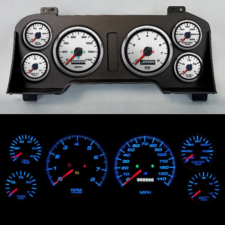 98021-03 Performance Ii Series Direct-Fit Gauge Kit, Dodge Truck, White