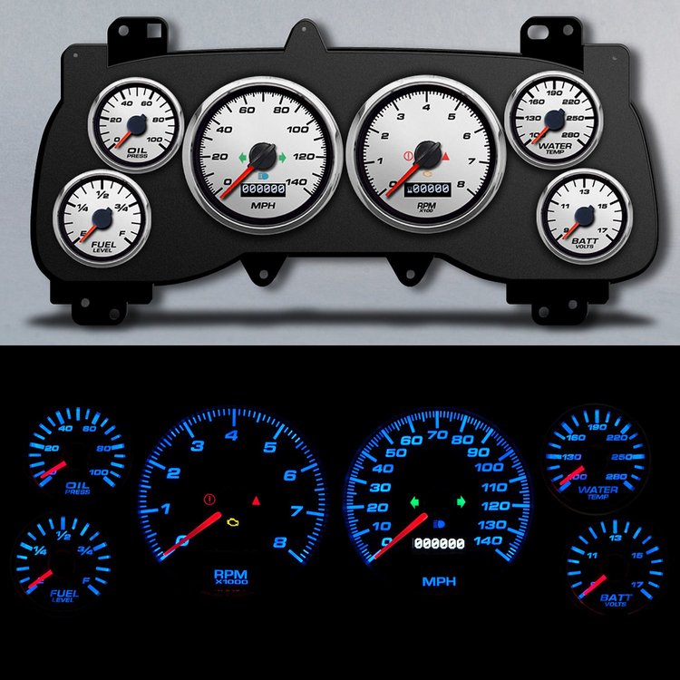 99021-03 Performance Ii Series Direct-Fit Gauge Kit, Dodge Truck, White