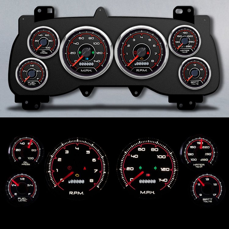 99201-01 CFR Blueline Series Direct-Fit Gauge Kit, Dodge Truck, Black