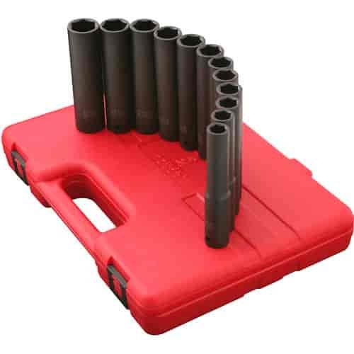 9pc. Metric Extra Long Deep Impact Socket Set 1/2" Drive