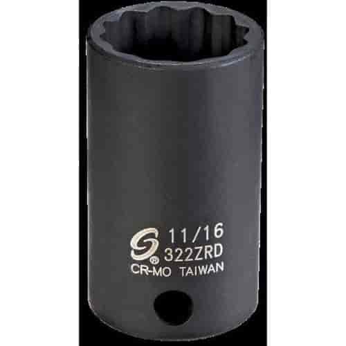 11/16" 12-Point Semi-Deep Impact Socket 3/8" Drive