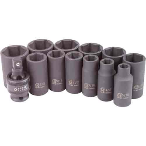 13pc. SAE Mid-Depth Impact Socket Set 3/8" Drive