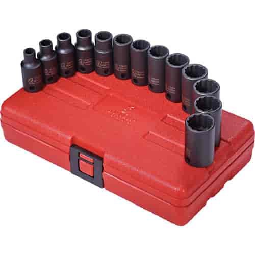 13pc. 12-Point Metric Semi-Deep Impact Socket Set 3/8" Drive