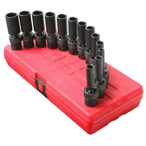 13pc. 12-Point Metric Universal Deep Impact Socket Set 3/8" Drive