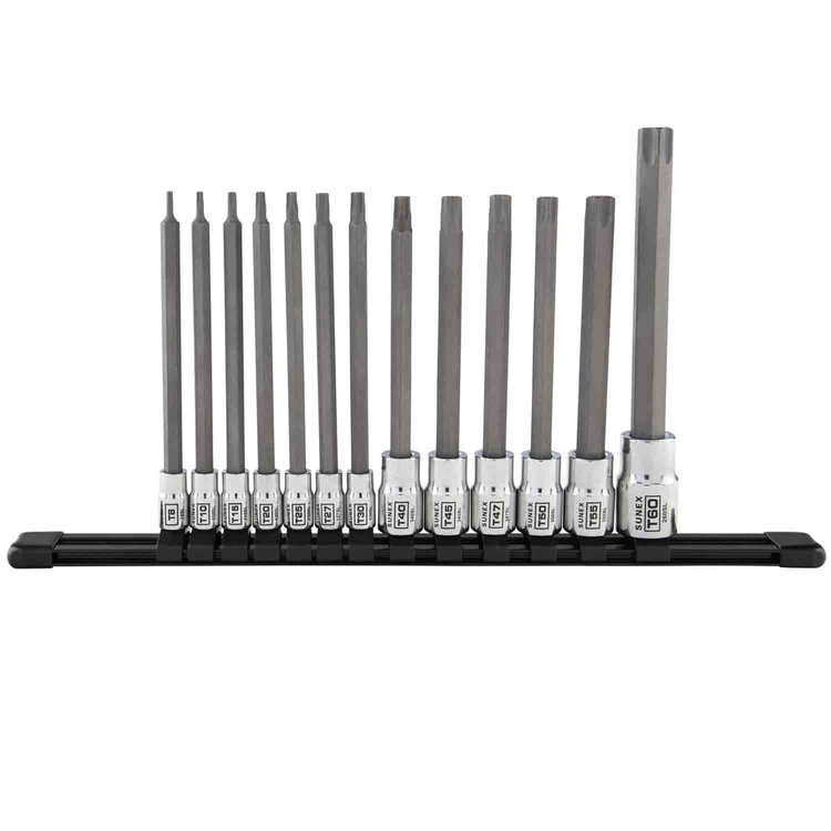 13 piece 1/4, 3/8 & 1/2 in. Drive Long Star Bit Socket Rail
