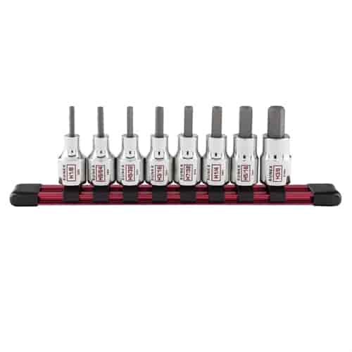8 Piece 3/8 in. Drive Chrome Hex Bit Socket Rail - SAE
