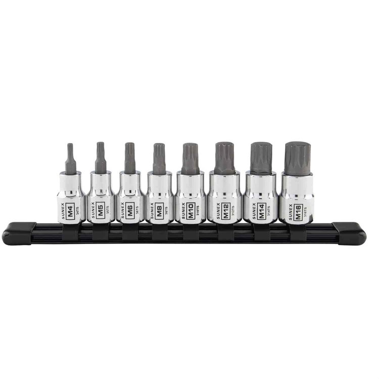 8 Piece 3/8 in. Drive Chrome Triple Square Bit Socket Rail