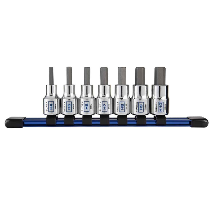 7 Piece 3/8 in. Drive Chrome Hex Bit Socket Rail - Metric
