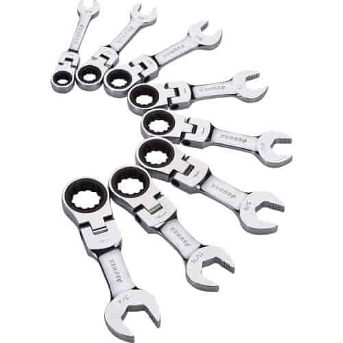 8pc. SAE Stubby Flex Head Combination Ratcheting Wrench Set