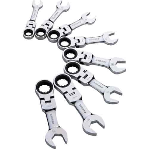 8pc. Metric Stubby Flex Head Combination Ratcheting Wrench Set