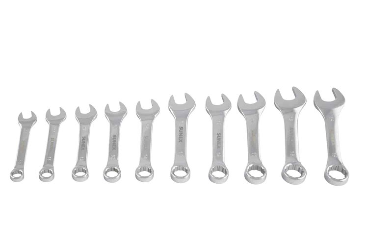 10 Pc. Fully Polished Metric Stubby Combination Wrench Set