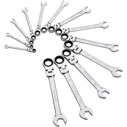 13pc. SAE V-Groove Flex Head Combination Ratcheting Wrench Set