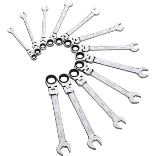 12pc. Metric V-Groove Flex Head Combination Ratcheting Wrench Set