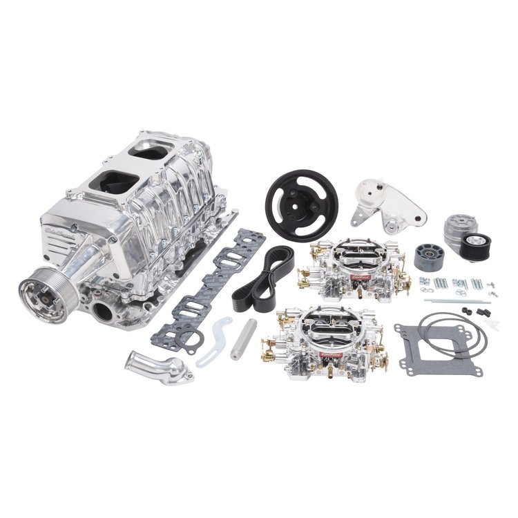 E-Force Enforcer RPM Dual Quad Polished Supercharger Kit for 1955-1986 Small Block Chevy Includes Carburetors