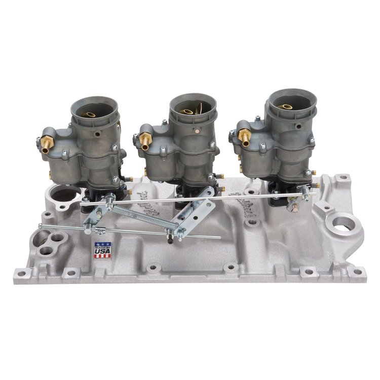Vintage 94 Series Triple Carburetor and Manifold Kit for 1955-1986 Small Block Chevy with Vortec Heads