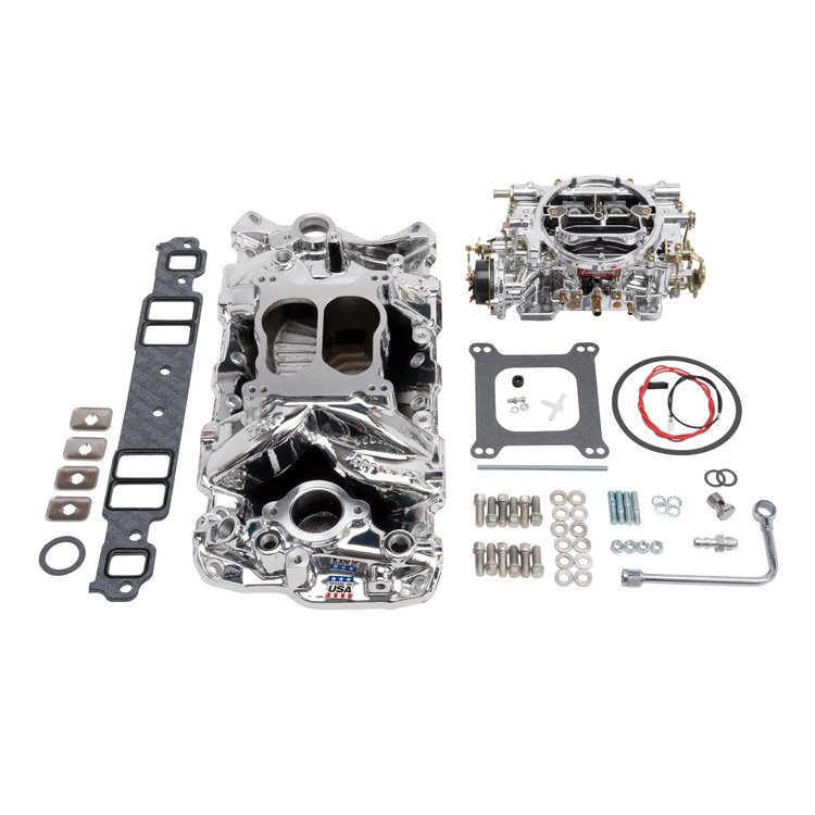 Single-Quad Air-Gap Manifold and Carburetor Kit for Small Block Chevy 1955-1986 with Endurashine Finish
