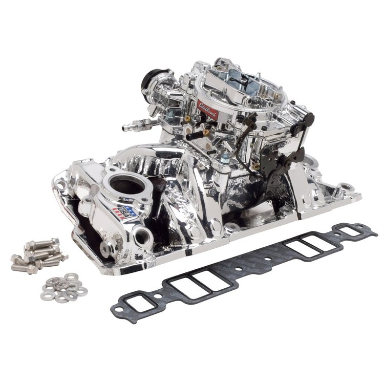 Single-Quad RPM Air-Gap Manifold and Carburetor Kit for Small Block Chevy 1955-1986 with Endurashine Finish