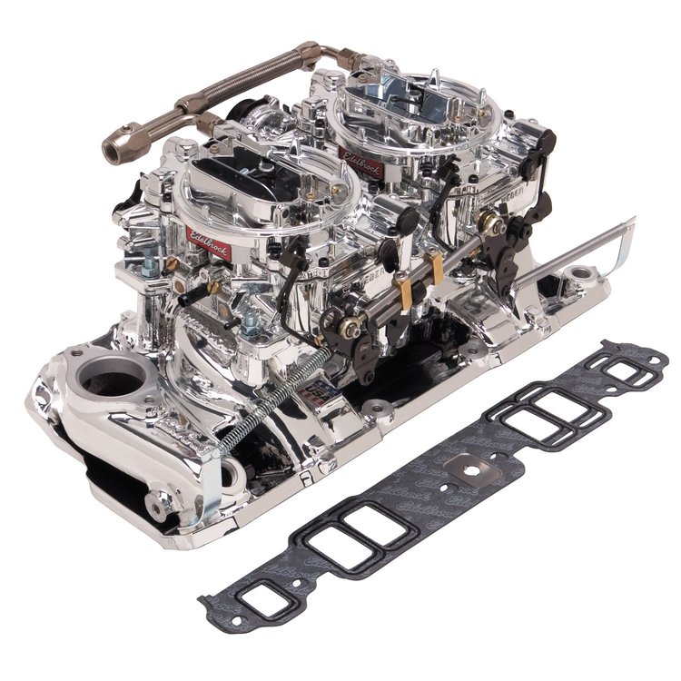 RPM Dual-Quad Manifold and Carburetor Kit for Small Block Chevy 1955-1986 with Endurashine Finish