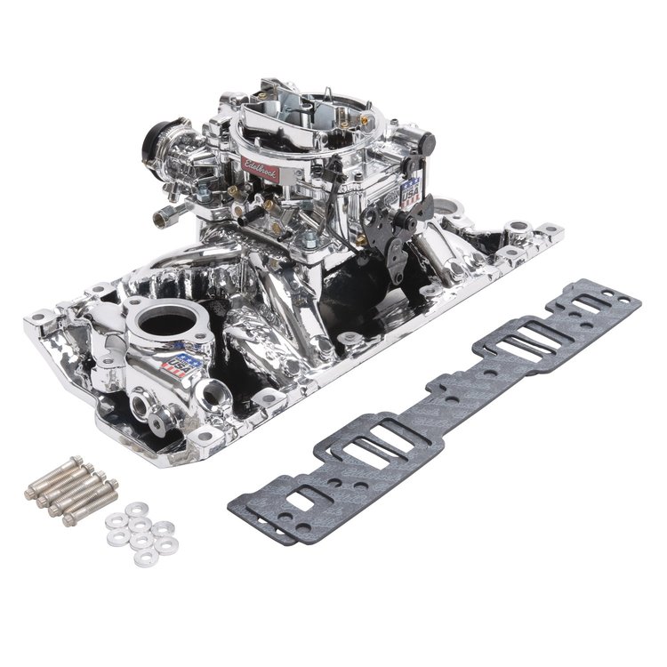 Single-Quad RPM Air-Gap Manifold and Carburetor Kit for Small Block Chevy Vortec/E-Tec with Endurashine Finish
