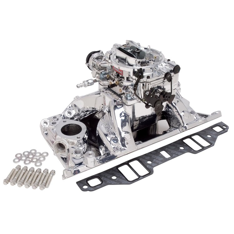 Single-Quad RPM Air-Gap Manifold and Carburetor Kit for Small Block Chrysler 340/360 with Endurashine Finish