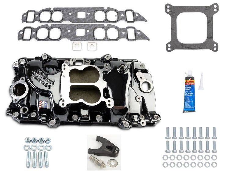 2161-BP Performer 2-O Intake Manifold Kit for 1965-1990 Big Block Chevy Engines w/Oval Port Heads [Black Plasma Finish]