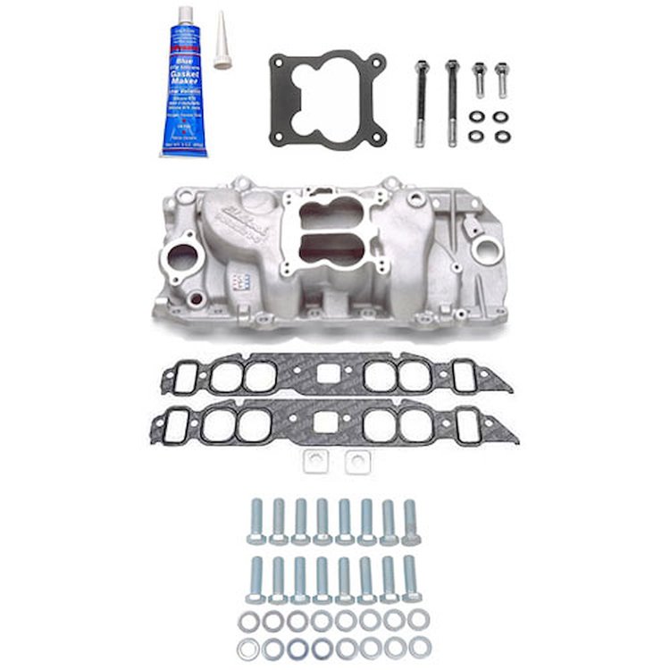 Performer 2-O Big Block Chevy Intake Manifold with Installation Kit for Quadrajet
